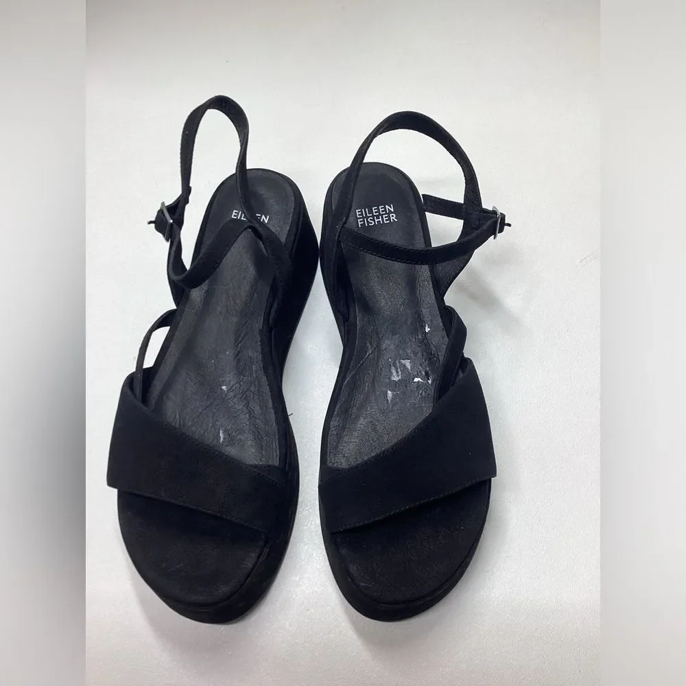 Eileen Fisher‎ Dae Black Wedge Sandal Size 9.5